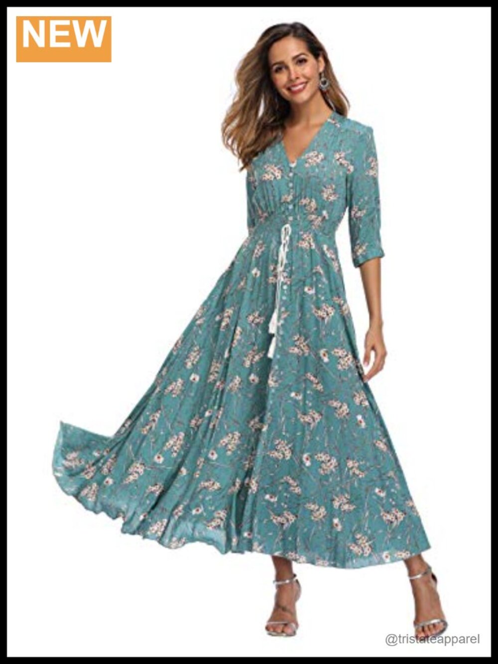 Women's Floral Maxi Dress with Sleeves Flowy Boho Beach Dress